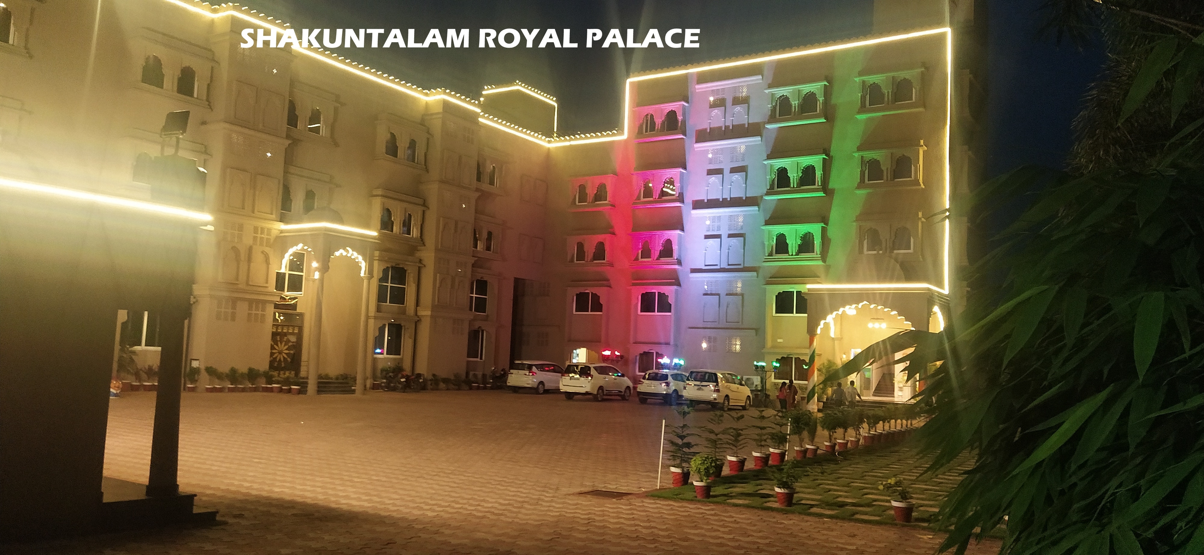 Illuminated hotel exterior